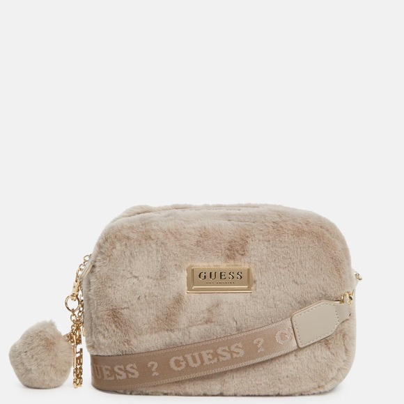 Guess Handbags - NWT GUESS Vanna Faux Fur (Clutch) – Luxe Gold-Tone Hardware Rhinestone Detail
